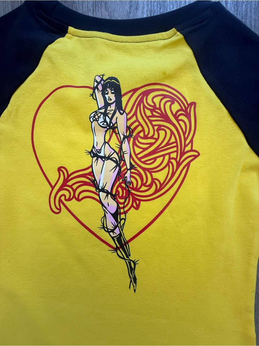 Deadly Doll Yellow & Navy Women’s Streetwear Tee - Picture 6 of 7
